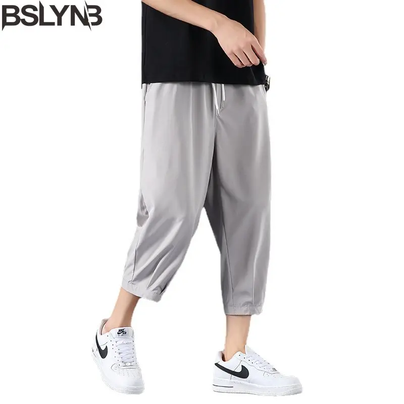 

Summer New Men's Ice Silk Calf Length Pants Casual Shorts Loose Cropped Pants Male Thin Section Quick-drying Trousers