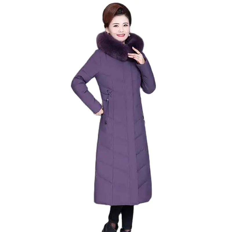 Temperament Down  Women's Knee-length Long Section 2022 Winter New Women's Hooded Fur Collar Thickened Warm Pocket 