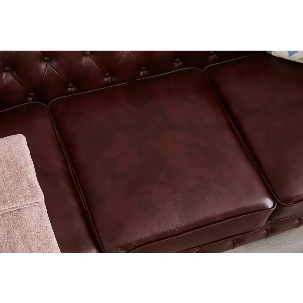 89" Faux Leather Couch Upholstered Sofa with Low Back, Roll Arm Nailhead Trim Classic 3 Seater Sofa image 6