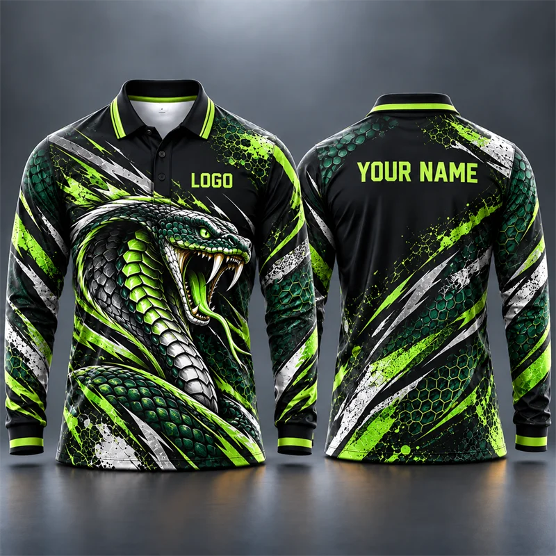 Leopard Power Long Sleeve Polo Jersey Custom Logo Name 3D Animal Print Men Team Shirt for Club Training Game Day Sportswear Top