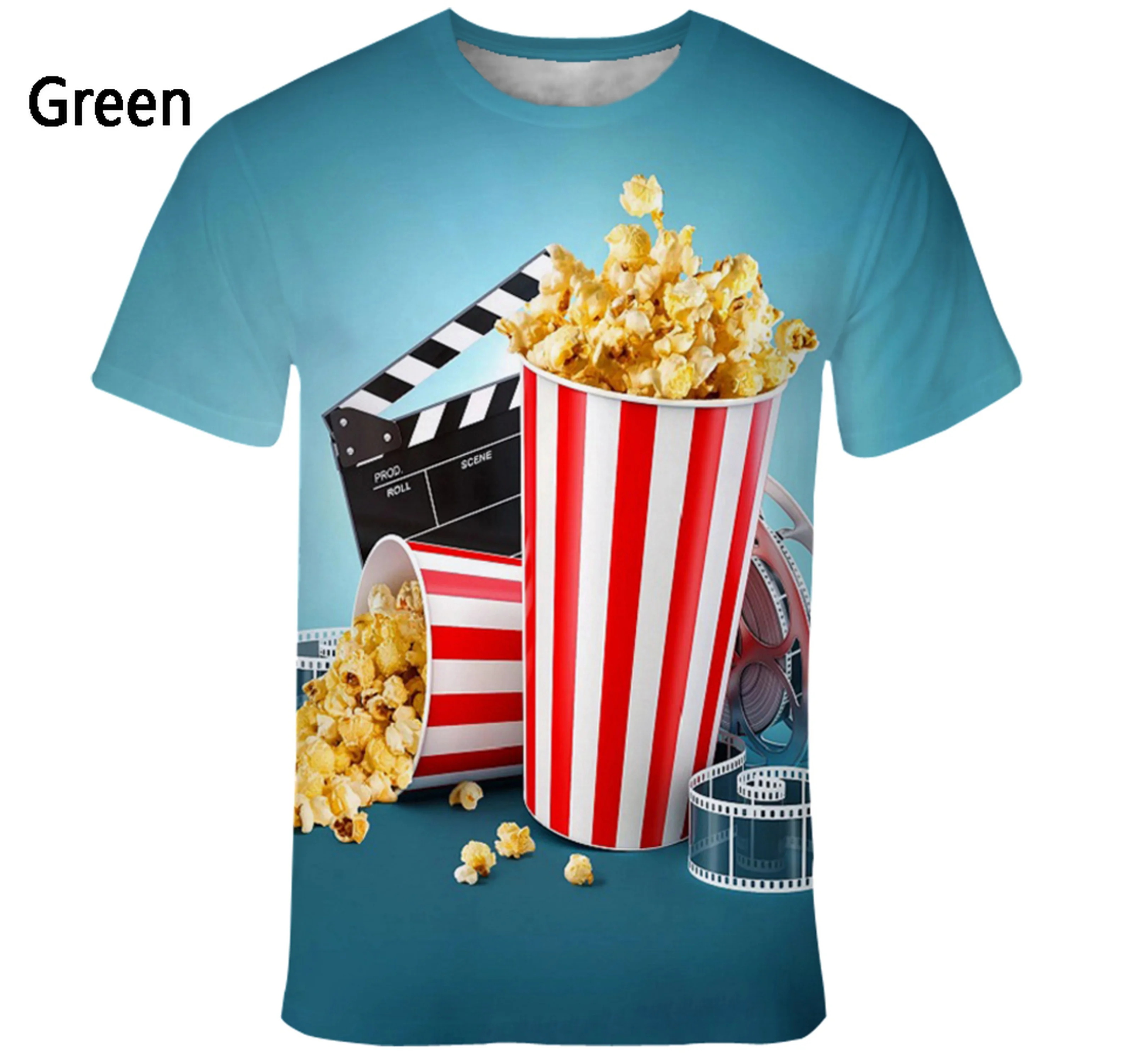 Popcorn 3D Printing T Shirt Man Summer O-Neck Short Sleeve Oversized Top Casual Tee Loose Streetwear Harajaku