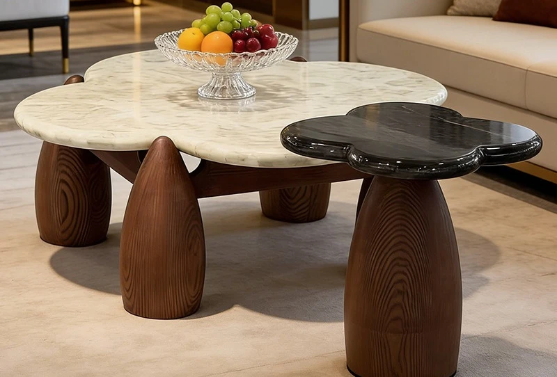 Medieval solid wood marble coffee table living room home designer creative tea table
