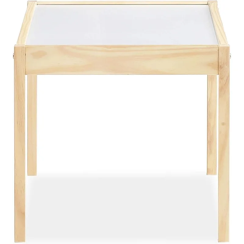 Mesa y silla para niños de 3 piezas con robusta construcción de madera, juego de mesa natural/blanco, 25,25 pulgadas de largo x 19,12 pulgadas de ancho x 17,87 pulgadas de alto