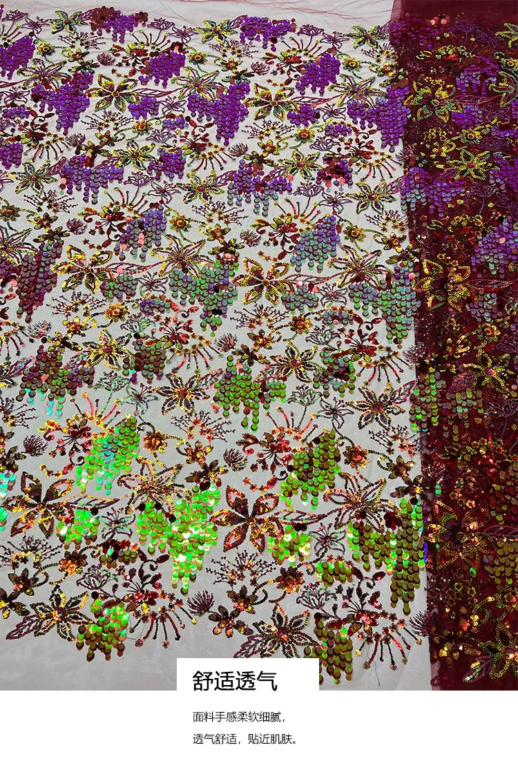 1yard diy Wedding dresses and formal wear fabric mesh tissu Bead embroidery with large floral stamen sequins fabric for clothing view 5