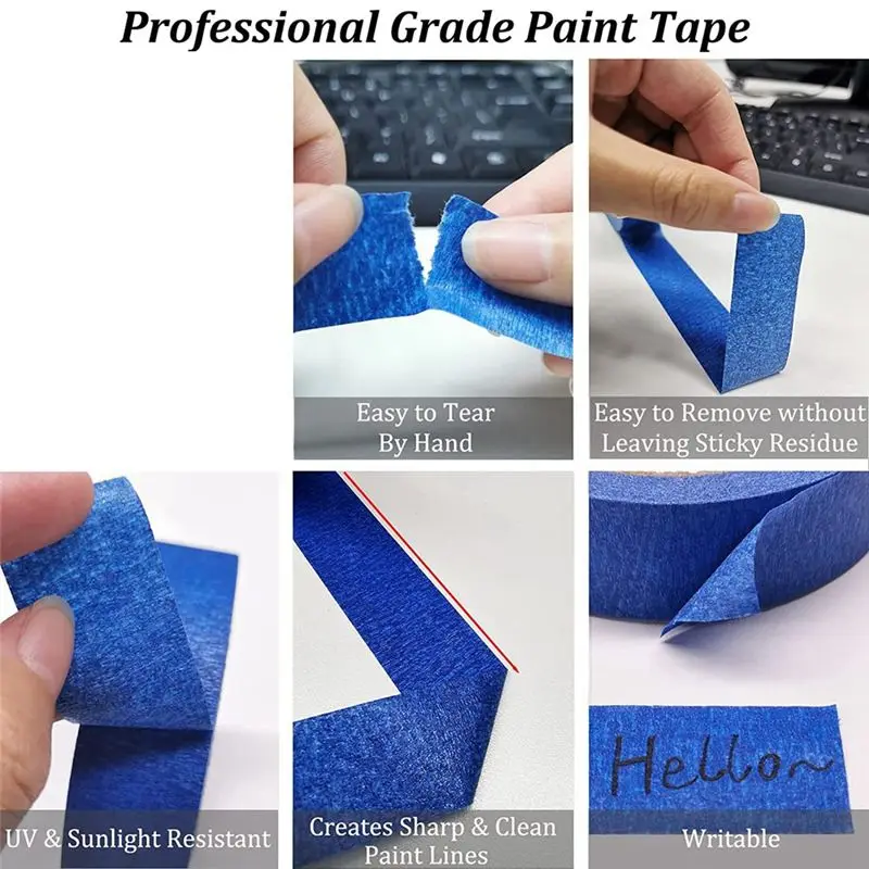 A36T-1Set Multi-Surface Medium Adhesive Paint Tape Safe Wall Painting, Edge Finishing-1 Inch X 22 Yards Blue