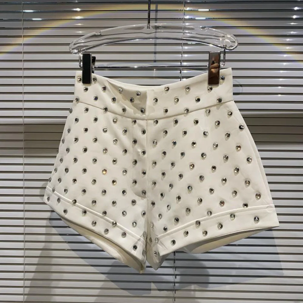 Nieuwe grote strass temperament shorts voor vrouwen hoge taille slim fit wit zwart korte broek zomer short 2022