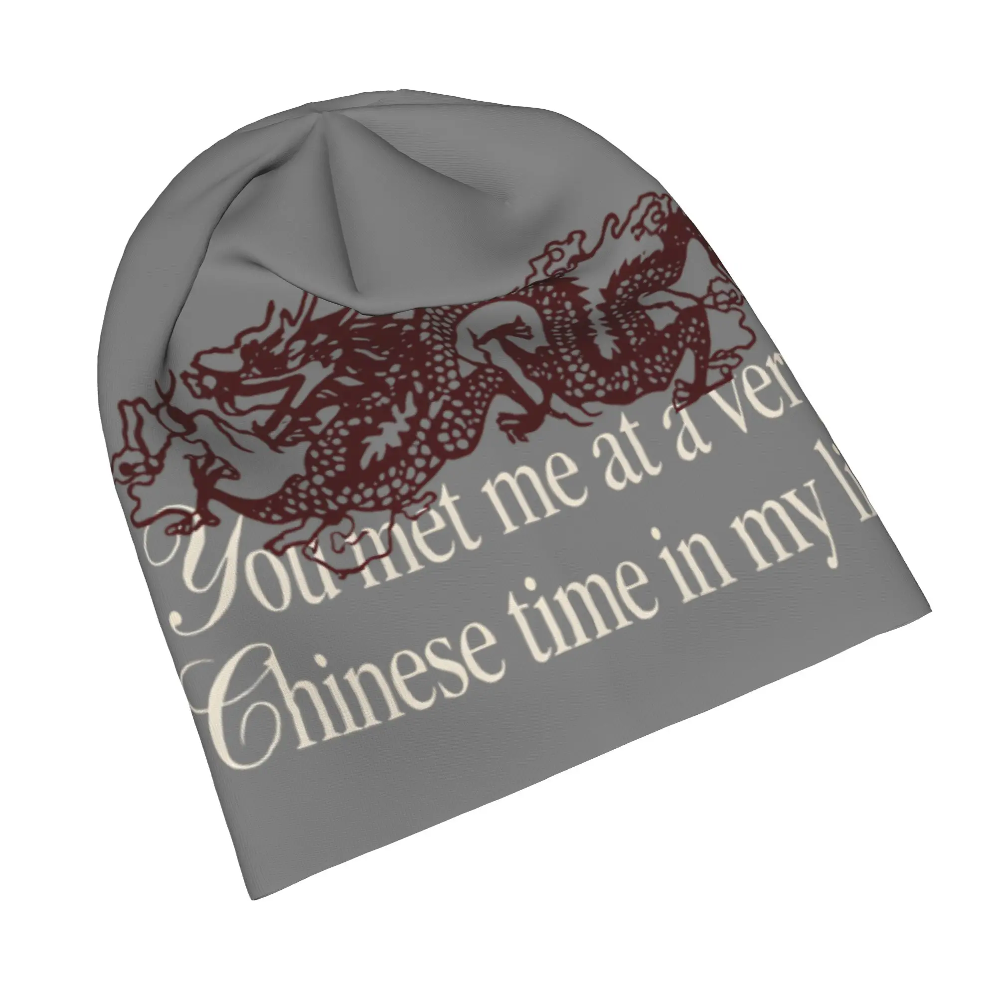 You Met Me at a Very Chinese Time in My Life  Cap Humor  Goth Unisex Street Skullies Beanies Hats Dual-use Bonnet Hats