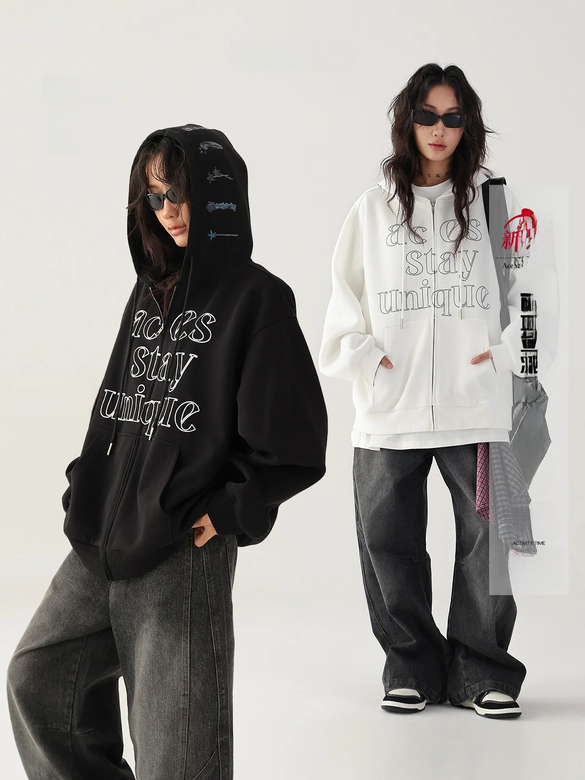 

AceStudios American Sle Свободная толстовка с капюшоном Женский кардиган на молнии Пальто с буквенным принтом Street Faion Повседневный хлопок Полиэстер...