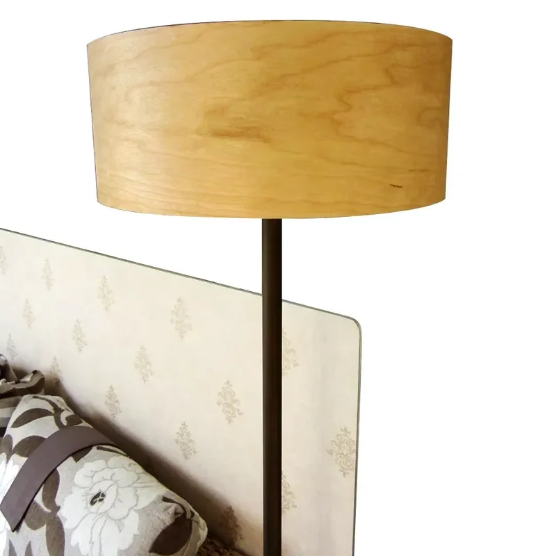 Nordic Modern Round Cylinder Wood Lampshade LED Floor Lamp Antique Real Brass Living Room Sofa Light Decor Antique Real Brass