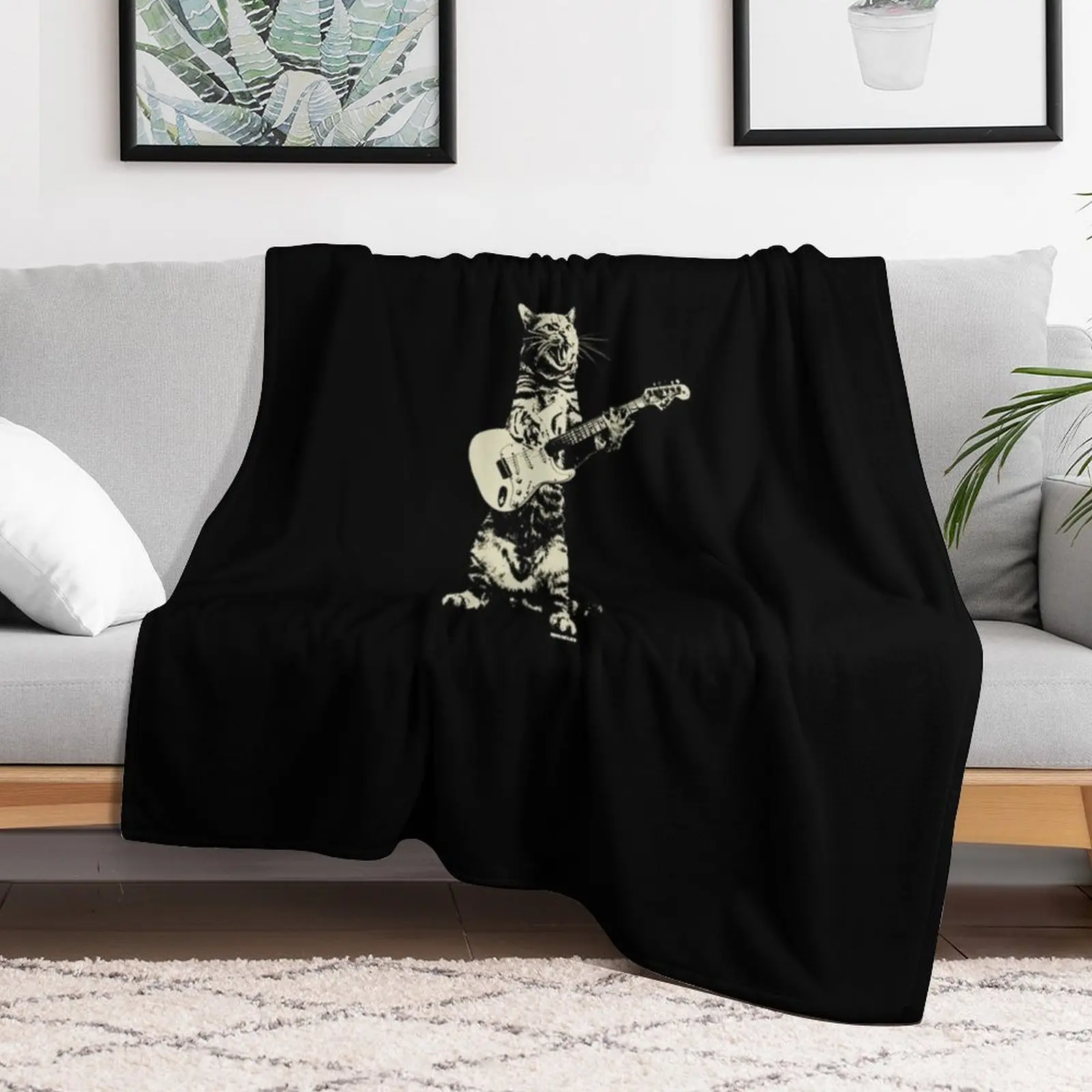 Cat playing guitar Essential Throw Blanket Portable Lightweight Blanket for Travel Camping