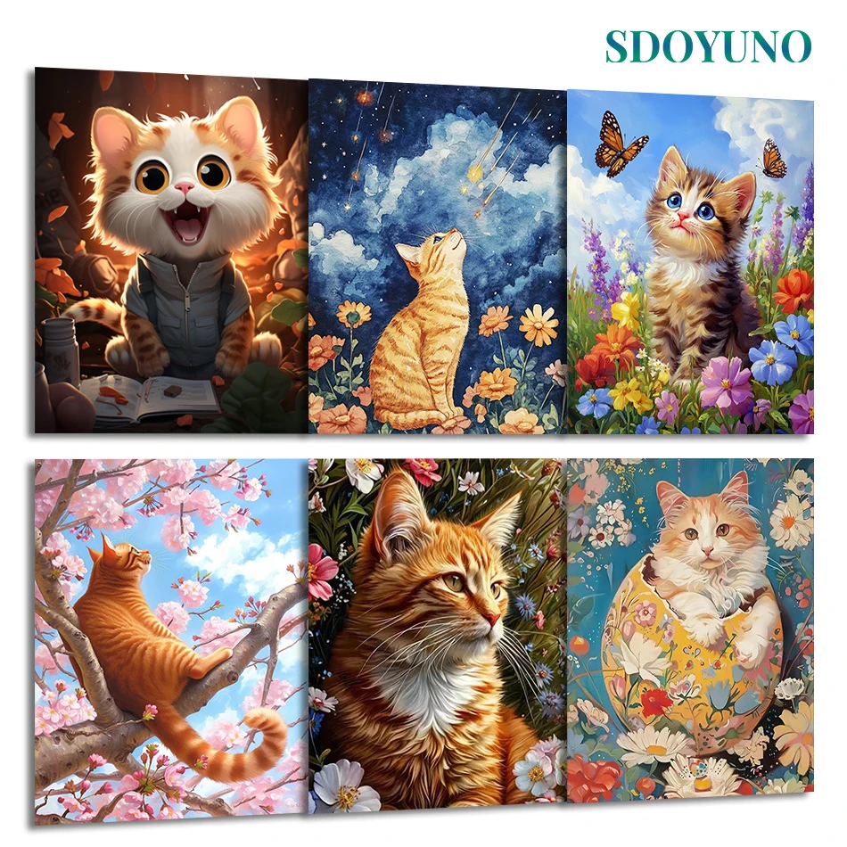 

SDOYUNO Painting By Numbers Draw For Adults Animals cat Artwork Art Supplies Paint Kit hobby Picture Frame On Canvas Wall Decor