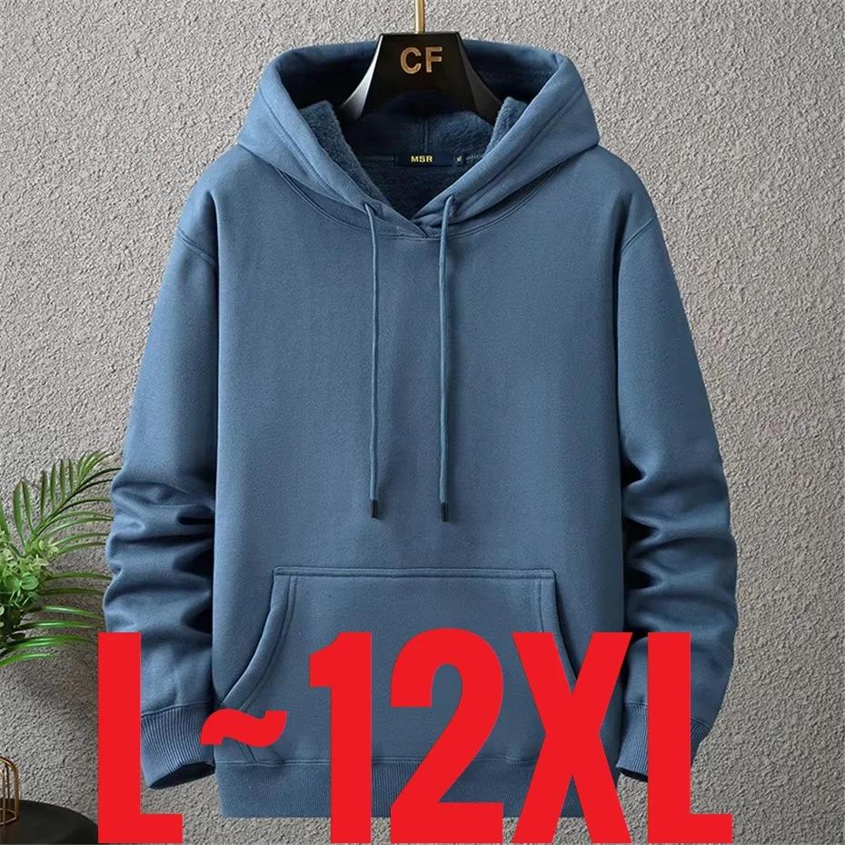 Large Size Men's Hoodie Jacket Hooded Long Sleeve Thick Warm Fleece Lined Sweatshirt Male Casual Winter 10XL 12XL Extra Big Plus