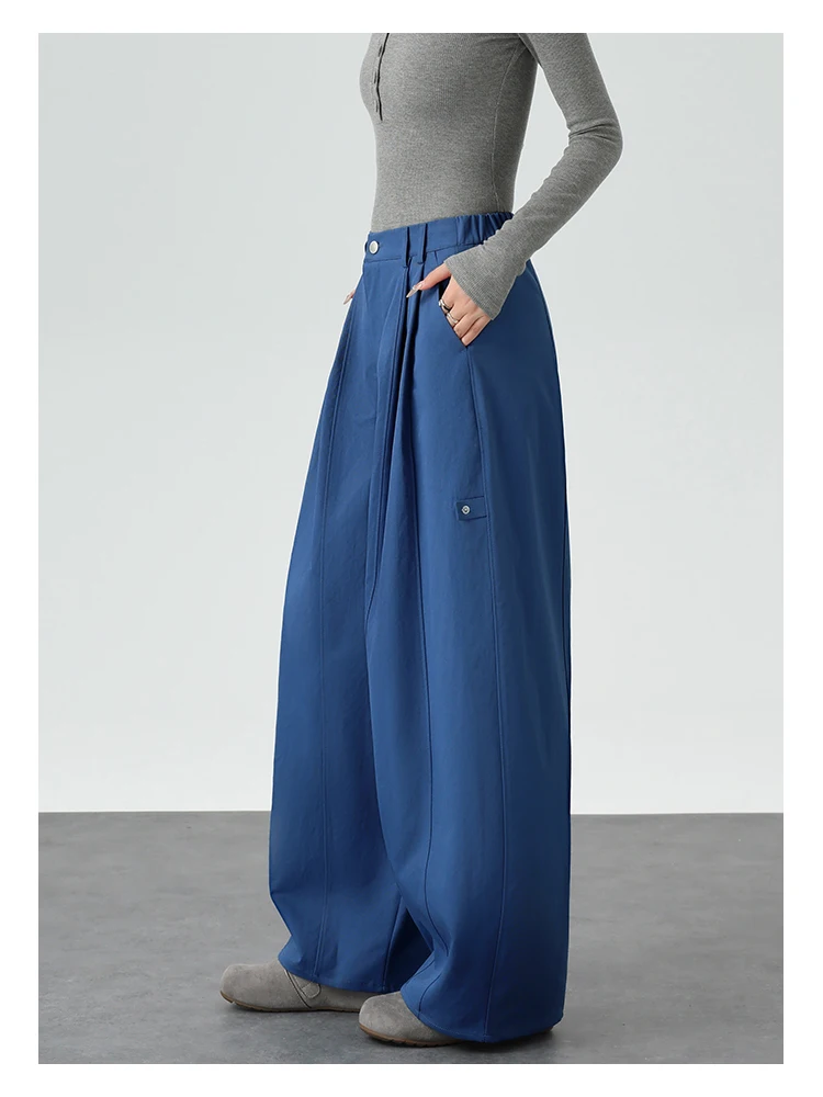 Harajuku Einfarbige Damen-Weitbein-Hose mit Hoher Taille, Übergroße Drapierte Jogginghose mit Elastischem Bund und Taschen für Herbst und Winter – Detail 8