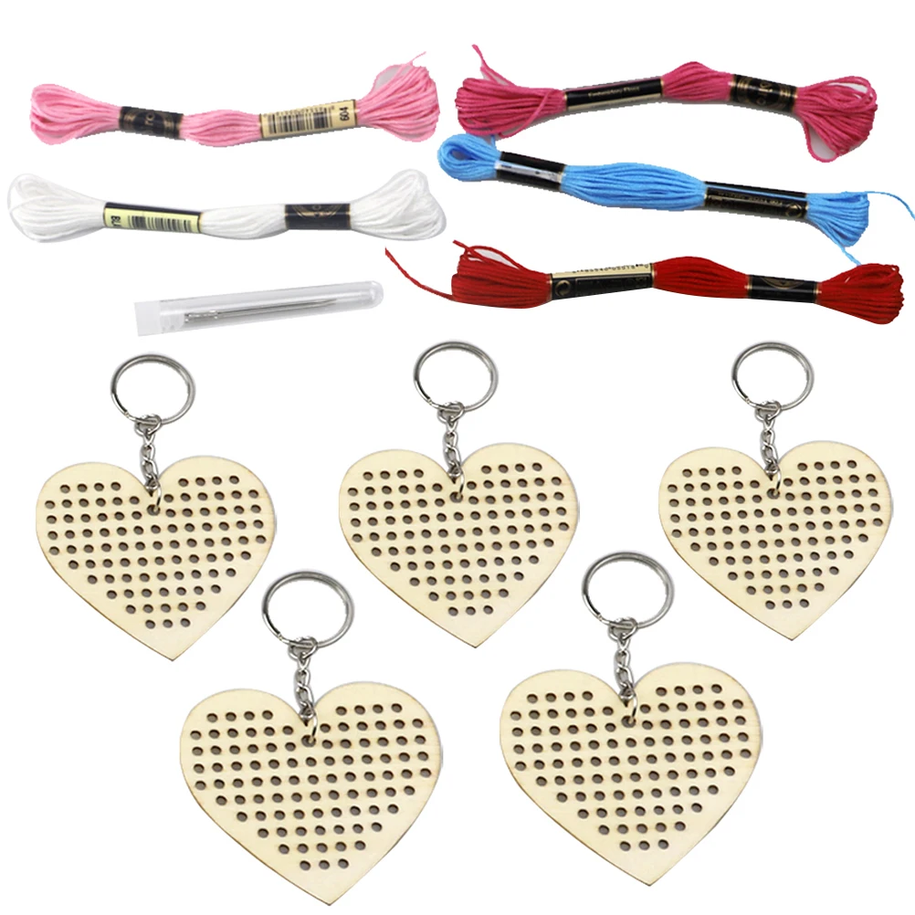 

5pcs Wooden Cross Stitch Kit 8 5m Cotton Threads DIY Accessories H made Bookmarks Christmas Decorations Perfect Gift Heart