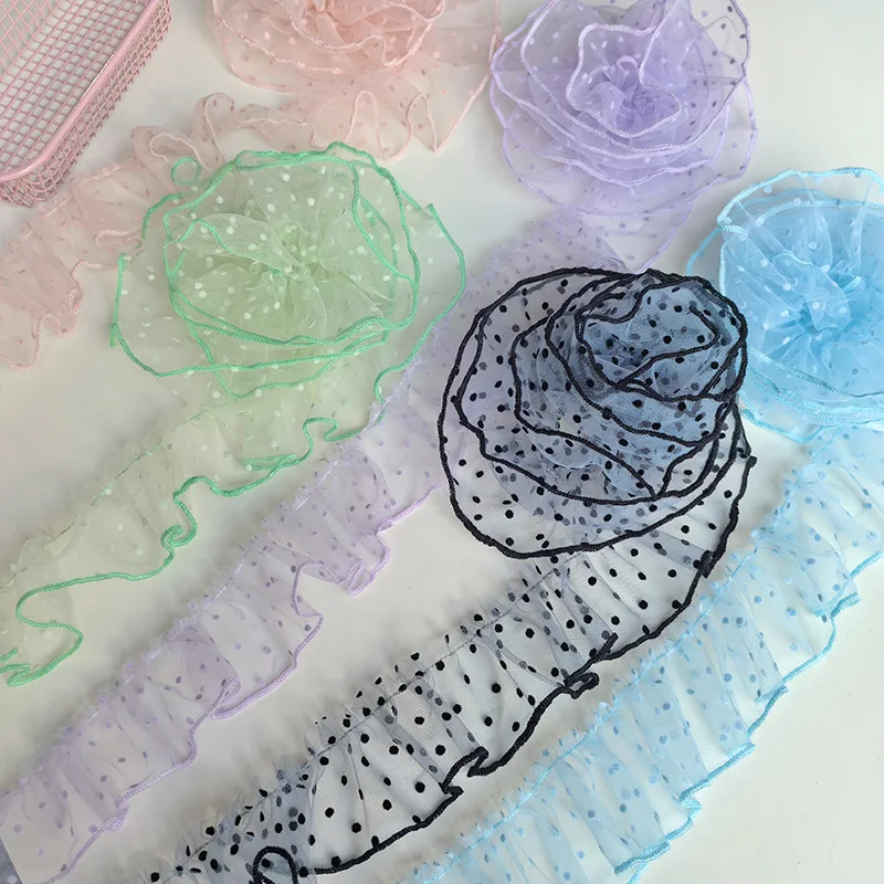 Tela de encaje de tul plisado de 3 yardas, adornos de encaje de puntos, apliques de cuello, cinta, costura, guipur, suministros para manualidades, encaje, flor, Dentelle