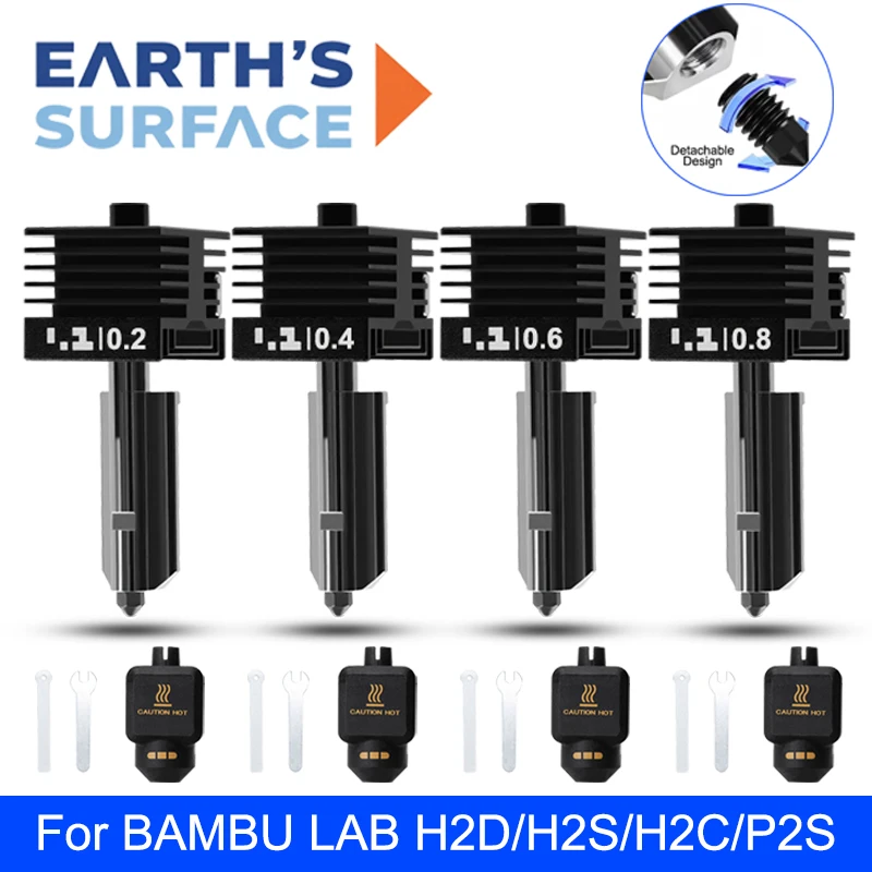 For P2S Hotend Assembly Kit Replaceable Nozzle 0.2 0.4 0.6 0.8mm High Temperature Extruder Part for Bambu Lab H2D H2S 3D Printer