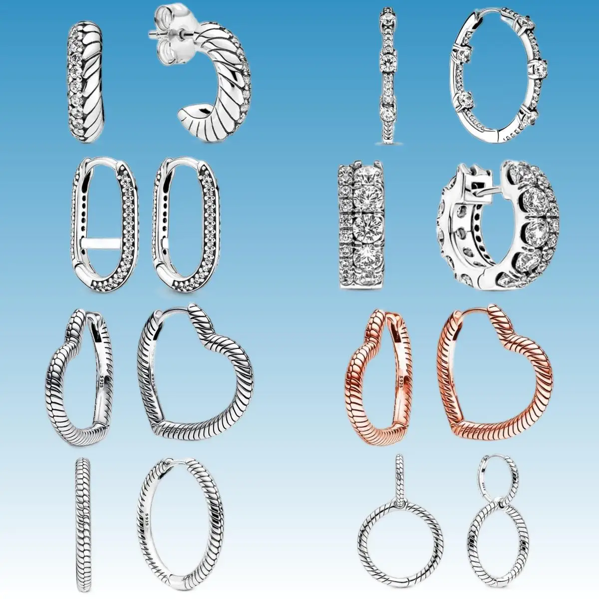

New 925 Sterling Silver Hoop Infinite Love Earrings White Stone Rose Gold Heart Pendant Women DIY Jewelry