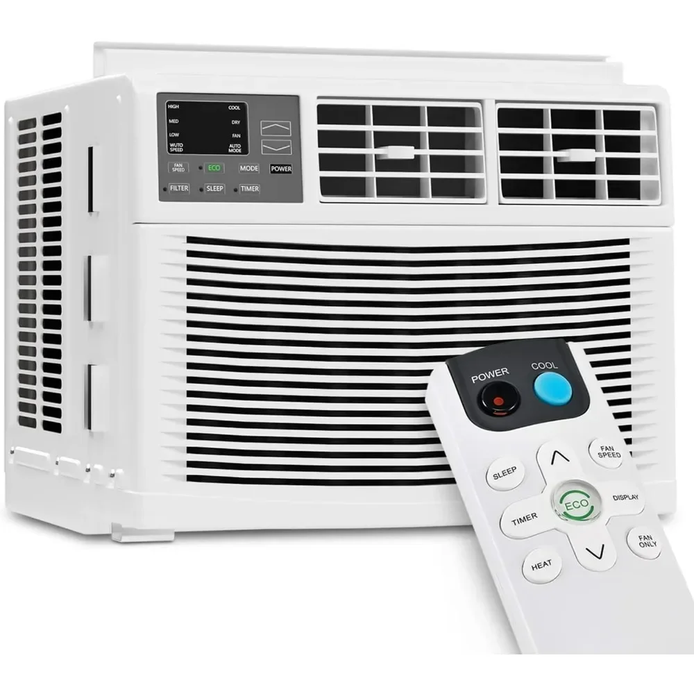 8000 BTU Window Air Conditioner with Remote, 6 Modes-Cool, Dry, Auto-Restart, Fan, Sleep, Ideal for Rooms Up To 350 Sq. Ft.