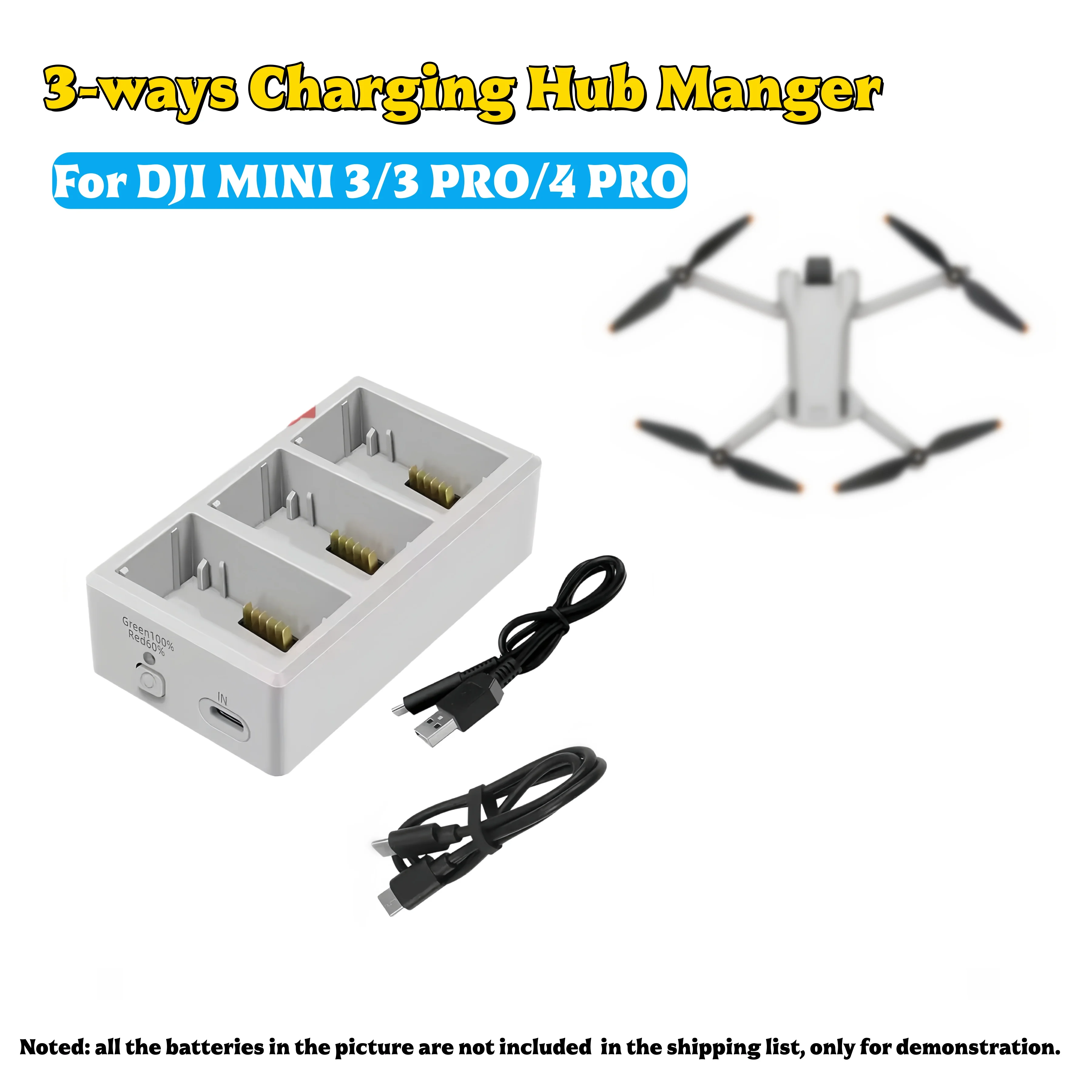 For Mini 4/Mini 4 pro/Mini 3/Mini3 Pro Charging Hub Battery 3-Way Battery Charger Charging Butler for DJI Mini 4 PRO Accessories