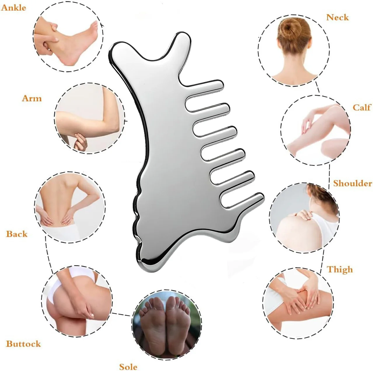 Conorda Protable Scalp Massage Comb Stainless Steel Gua Sha Tools Deep Tissue Release Therapy Scraping Board Myofascial Massage
