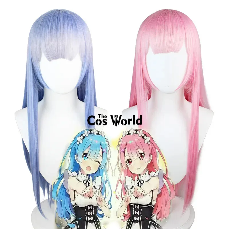 

Re:Zero kara Hajimeru Isekai Seikatsu Ramu Remu 80 см длинные аниме-парики для косплея, термостойкие синтетические волосы + шапочка для парика