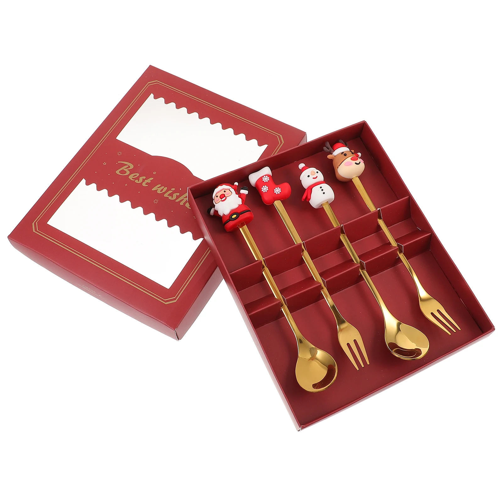 

Christmas Decorations Cartoon Coffee Spoon Dessert Fork Metal Cutlery Stainless Steel Holiday Forks