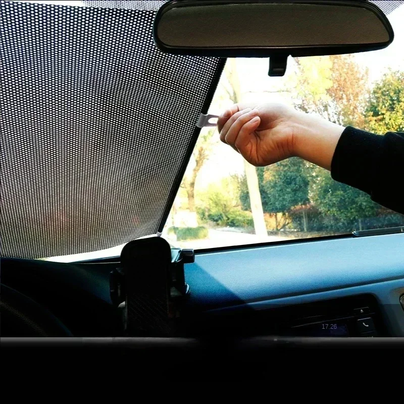 Einziehbarer Sonnenschutz für Automobile, Sonnenschutz-Isoliervorhang, seitliche Abdeckung aus Glas mit Saugnapf, Windschutzscheibe, Umweltschutz