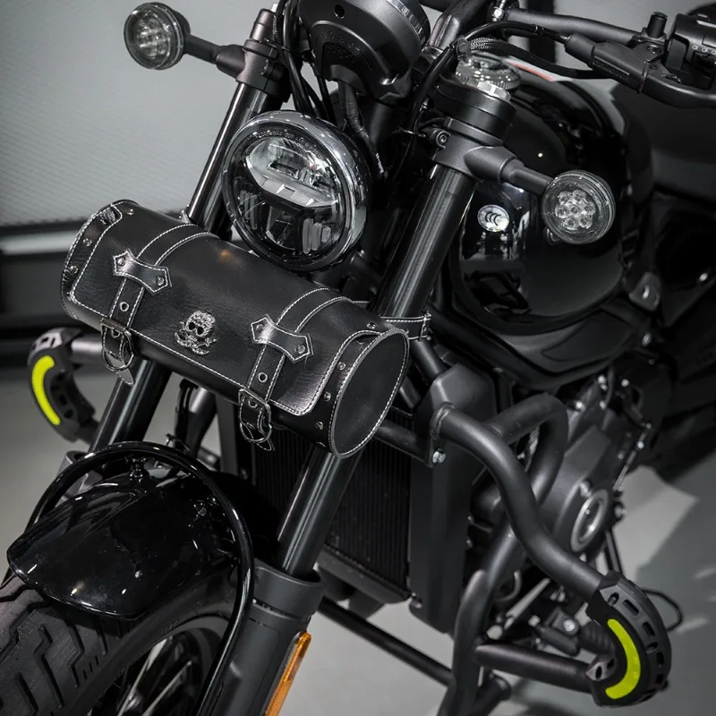 Punk Skull Motorcycle Tool Roll Bag Front Fork Saddlebag Universal Motorbike Handlebar Storage Pouch for Harley Dyna Cafe Racer