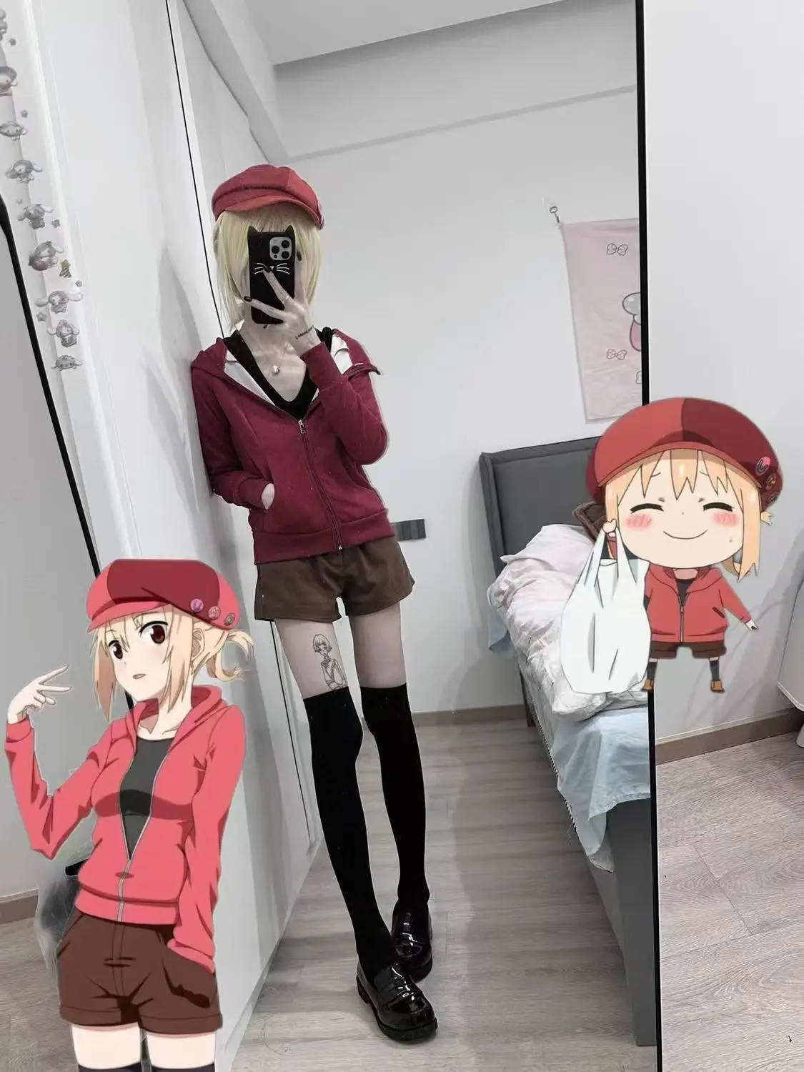 

Himouto Umaru-chan Doma Umaru Cosplay Red Hooded Zip Sweatshirt Shorts Set