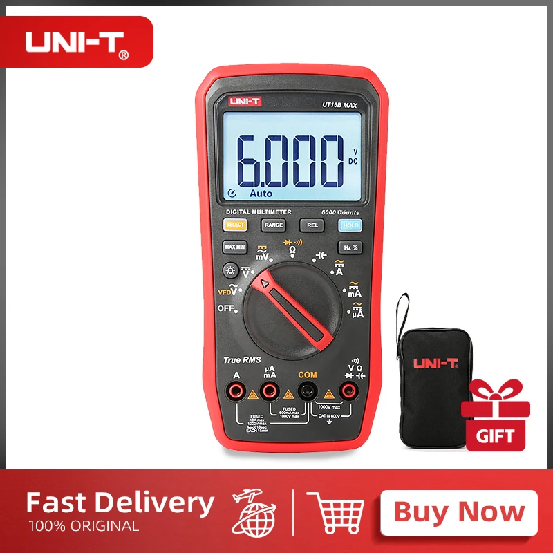 

UNI-T UT15B/17B/18B MAX Digital Multimeter Meter True RMS 1000V AC DC Multimeter Voltage Tester With V.F.D function 6000 Counts