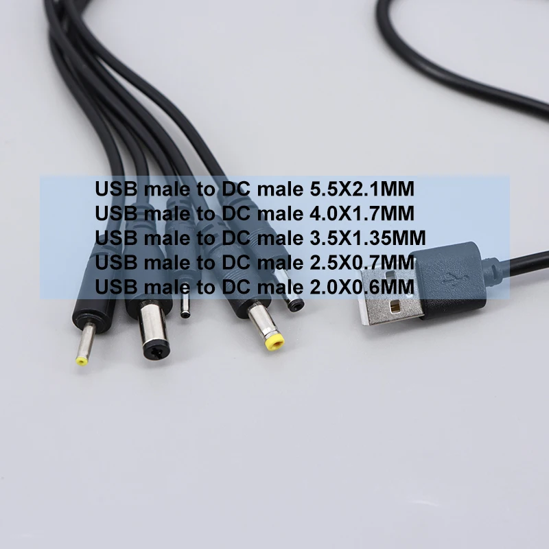 5 in 1 1M USB male to 5 way  DC 5.5x2.1mm 4.0x1.7 3.5mmx2.5mm 2.0x0.7mm male power connector extend charging cable cord