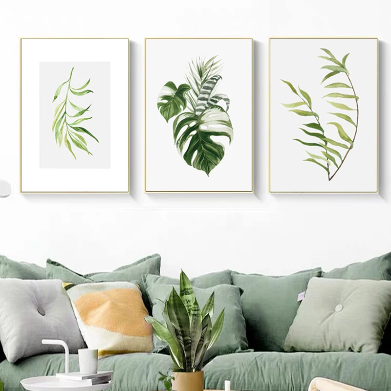 Watercolor Green Plants Leaves Decorative Prints Wall Painting Canvas Pictures Minimalist Art Nordic Poster Living Room