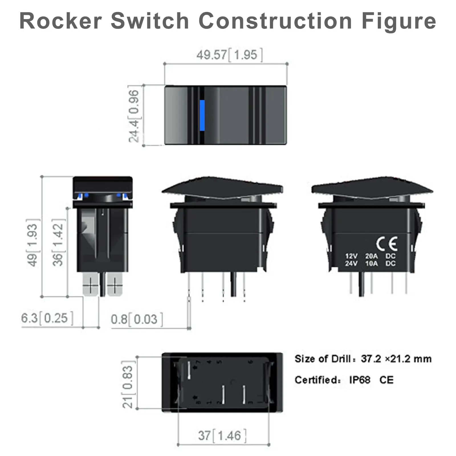 Car Boat Rocker Toggle Switch 12V 24V Push Button Waterproof Marine Switch 20A Lighted Bar ON OFF 3/7 Pin For ATV RV Auto Truck