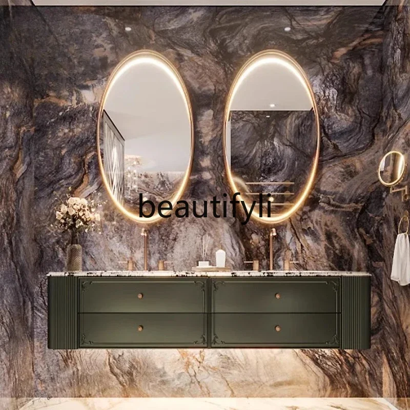 

DD25Designer natural luxury stone French solid wood paint bathroom cabinet toilet washstand hand washbasin combination