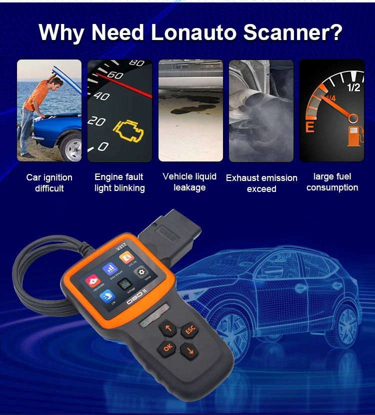 Obd2 ماسح ضوئي للسيارة V317 وظيفة محرك obd كاملة 2.8 بوصة شاشة ملونة obdii قارئ رمز السيارة obd2 أدوات تشخيص السيارات