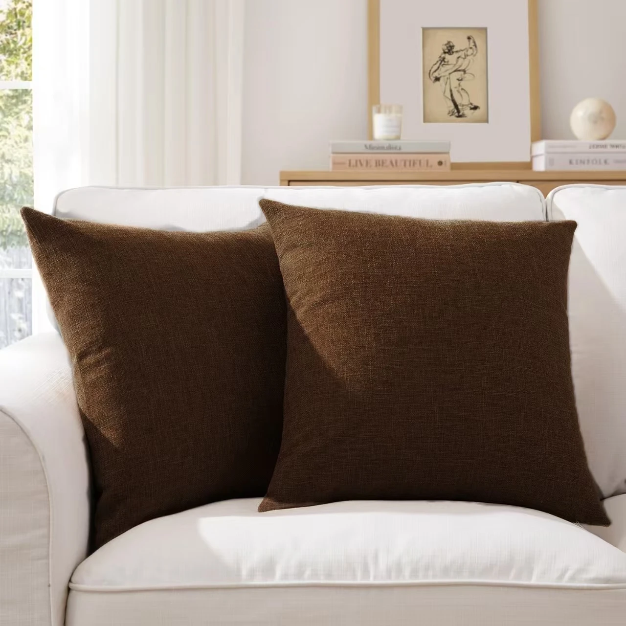 Packung mit 2 einfarbigen dekorativen Leinen-Kissenbezügen, einfach, bequem und weich, zur Dekoration von Sofa, Wohnzimmer und Schlafzimmer – Detail 11