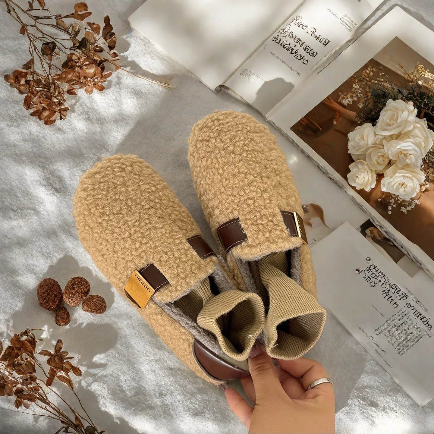 أحذية الشتاء النساء جولة تو الانزلاق على الأحذية النسائية المتسكعون الفراء حذاء رياضة كاجوال الخريف موديس الانزلاق على فستان الخف خريف جديد #3