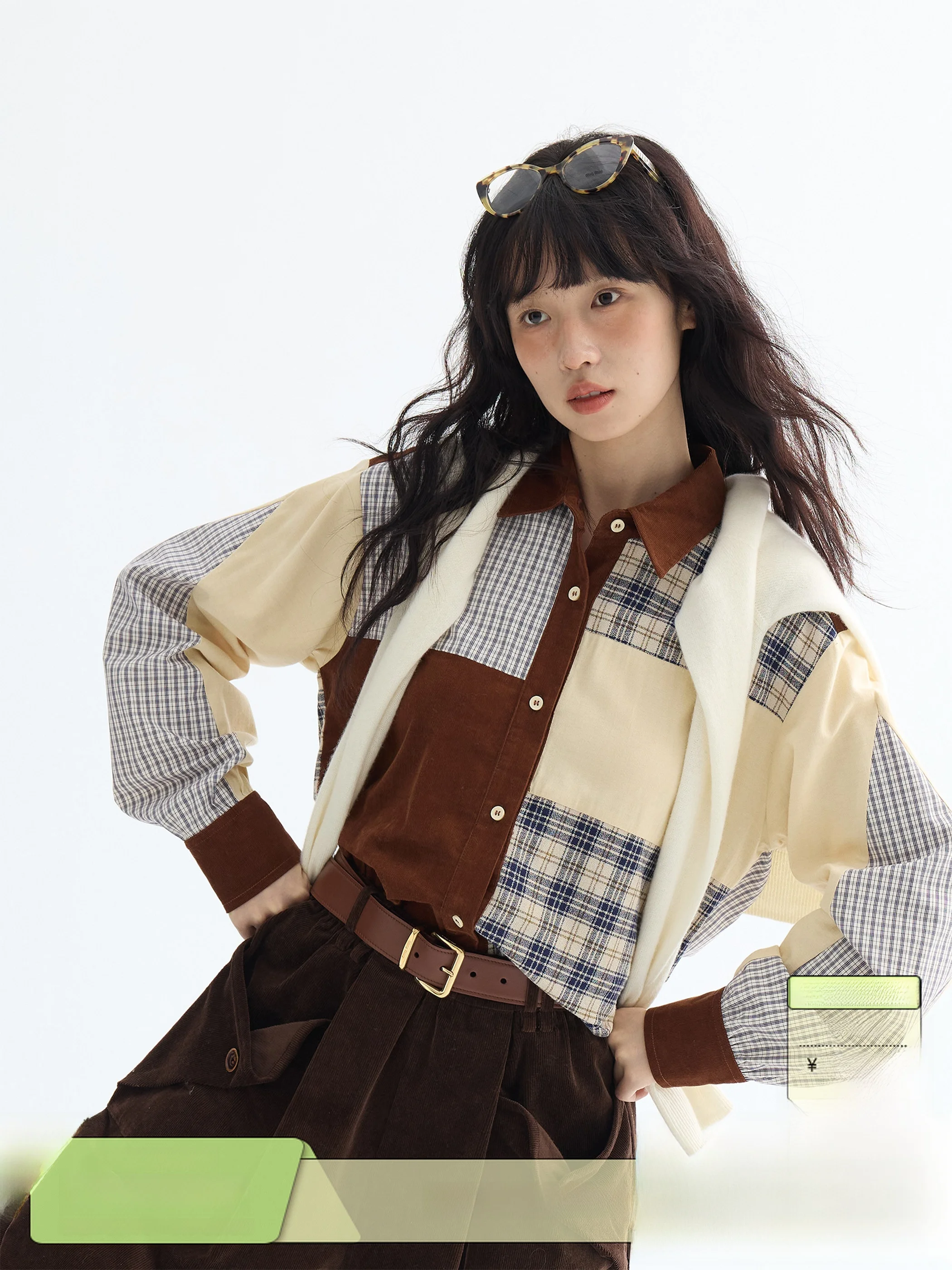 

Retro Plaid Long Sve Women's irt Workroom Floing Splicing Breathable Cotton Autumn Winter New Sle Casual Loose Fit
