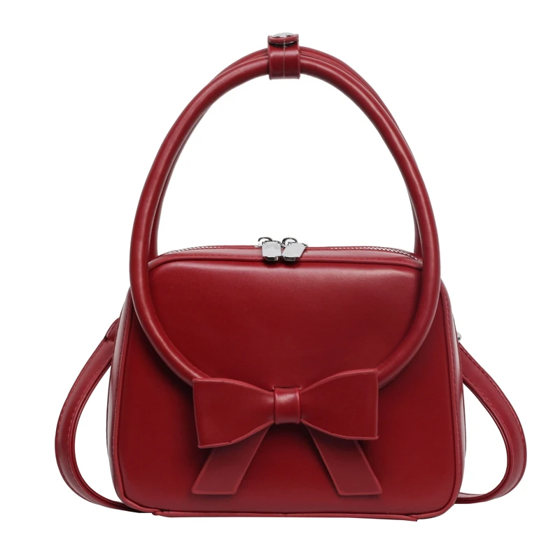 Pu Solid Color Zipper Bow Decoration Top-Handle Bags 2024 High Quality Fashion Personality Ladies Shoulder Bags Bolsos De Señora