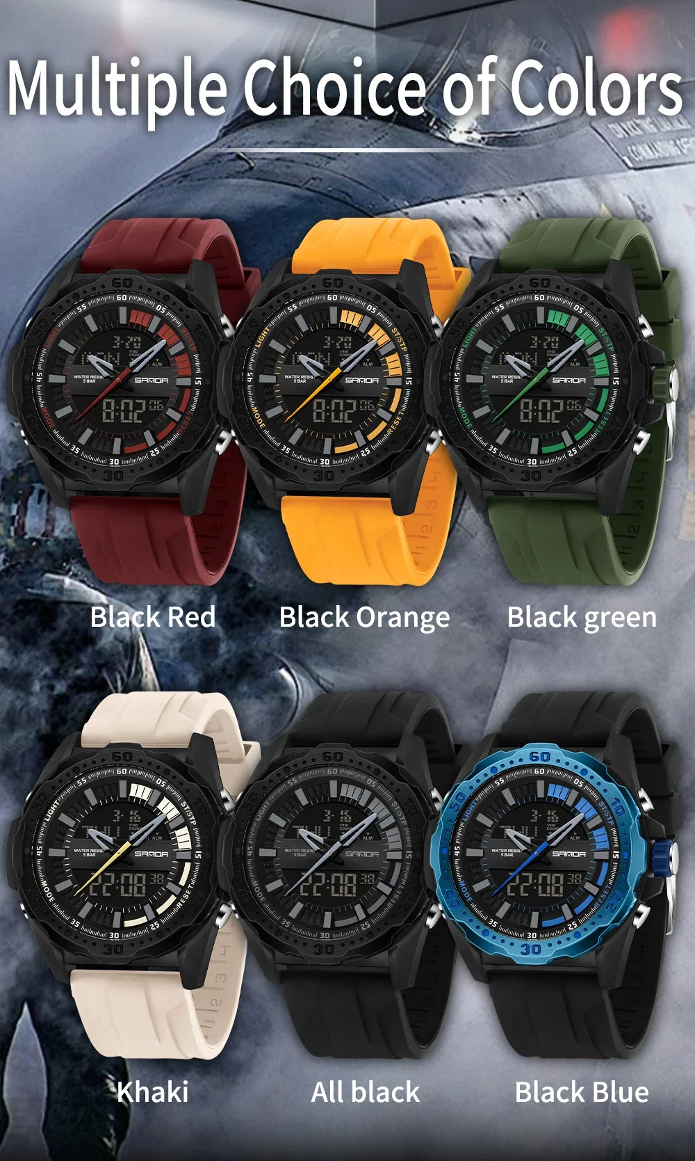 SANDA Men's Dual Display Electronic Watch Sports Multi functional Waterproof LED Student Electronic Watch 2025