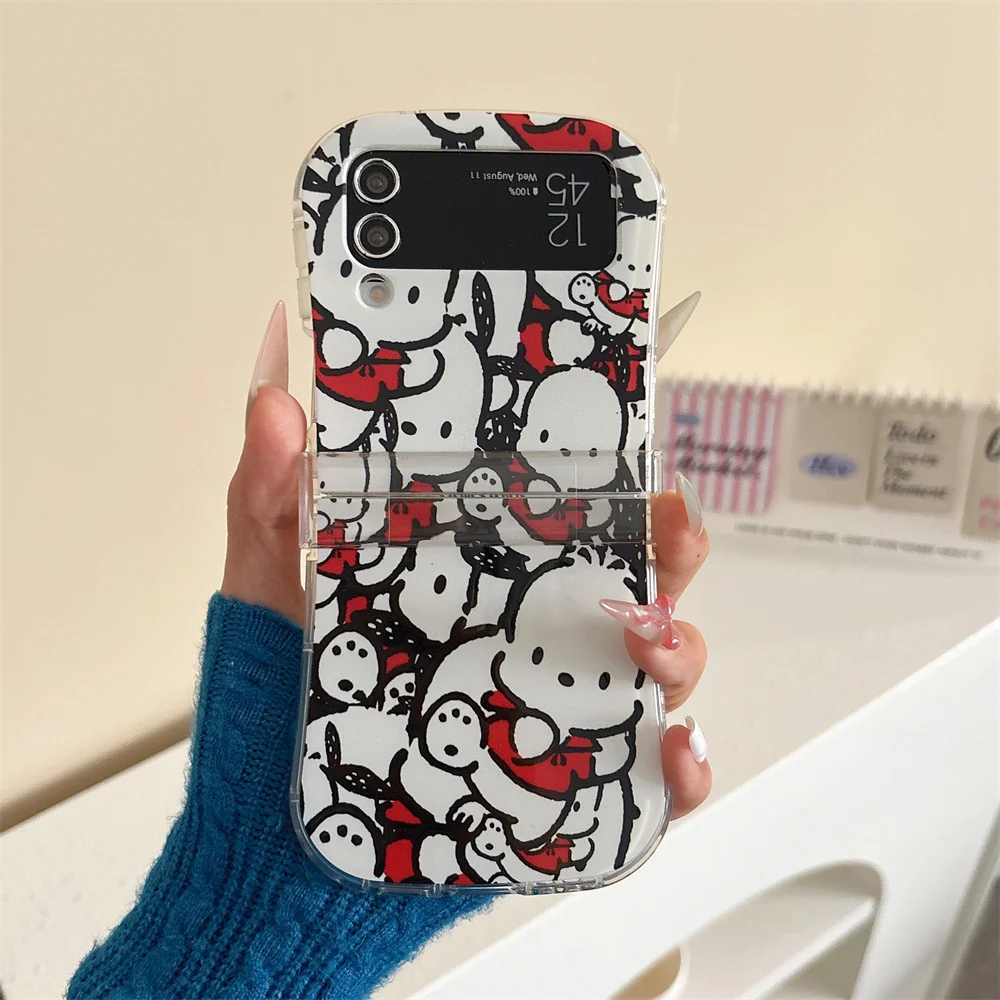 Vollbild Sanrio für Hello Kitty Pochacco mit Umhängeband, niedlicher Cartoon, Samsung Galaxy für Z Flip 7 Z Flip 6 Z Flip 5 Z Flip 4 3