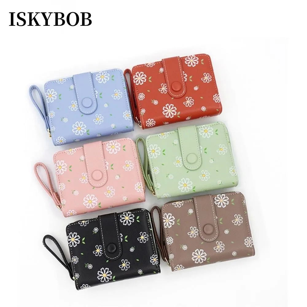 

New Daisy Print Wallets Women Coin Purses Card Holder PU Leather Zipper Korean Version Fashion Cute Ladies Short Wallet Clutch