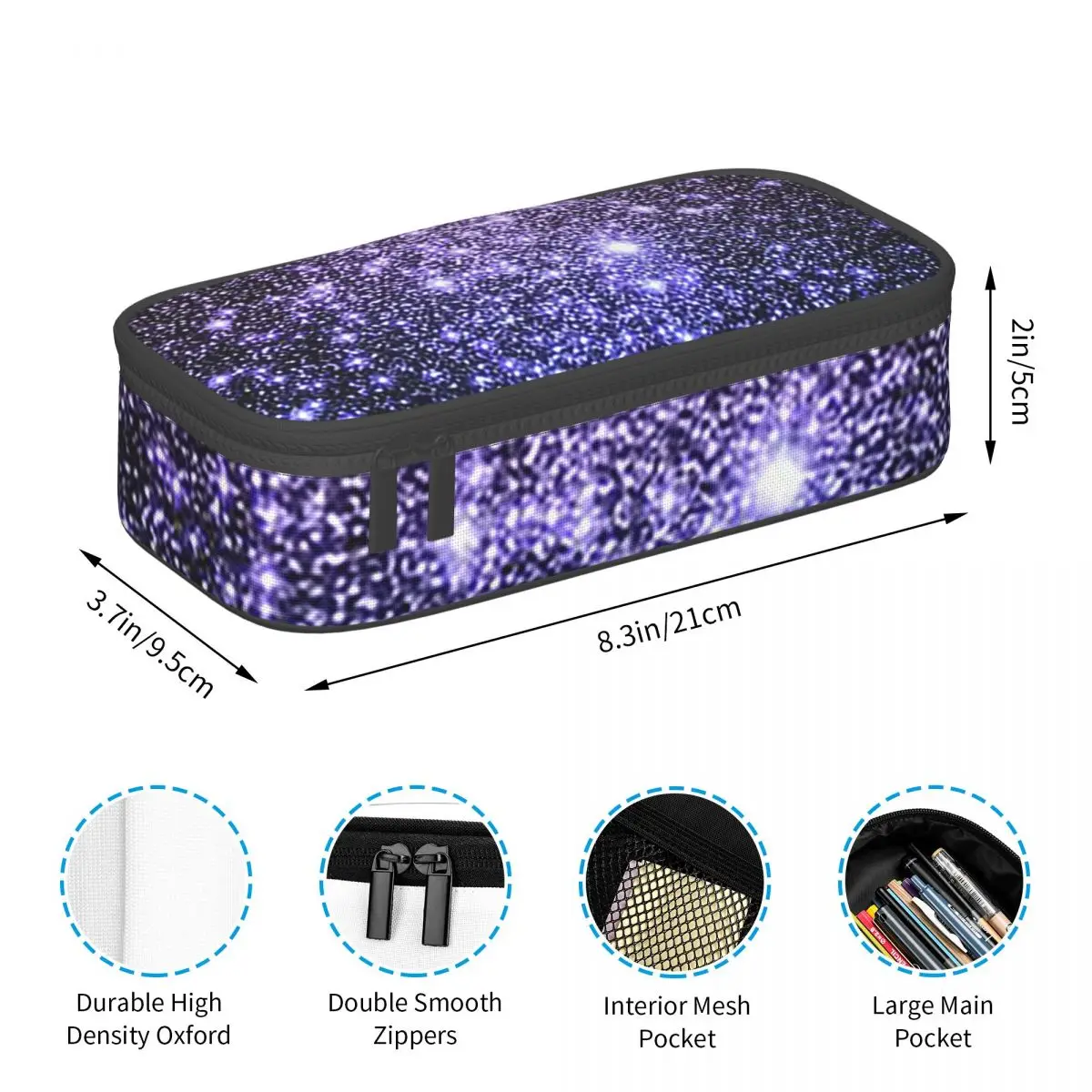 Galaxy Sparkle Stars Lavender Periwinkle Blue Ombre Pencil Case for School Pen Box Pencil Bag Stationery Supplies Pen Holder Bag