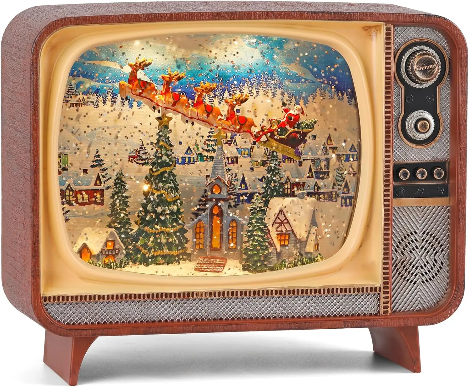 Christmas Snow Globe Featuring a TV Scene of Santa Claus Driving an Elk Cart