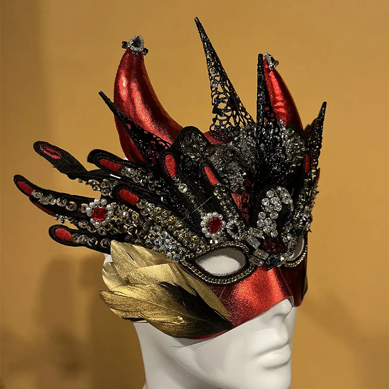 

Halloween Mask Horn Exaggerated Party Stage Decoration Red Cosplay Dance Fake Female Personality