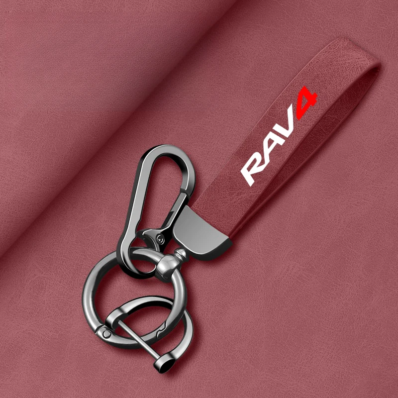 Car Key Chain Rings Metal Leather Keychain Universal Auto Motorcycle Keyring For TOYOTA RAV4 2008 2013 2017 2018 accessories