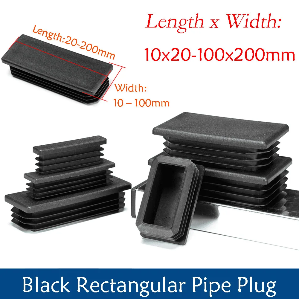 2-100Pc Black Plastic Blanking End Caps Rectangular Pipe Tube Cap Insert Plugs Bung Furniture Tables Chairs Foot Pads Protectors