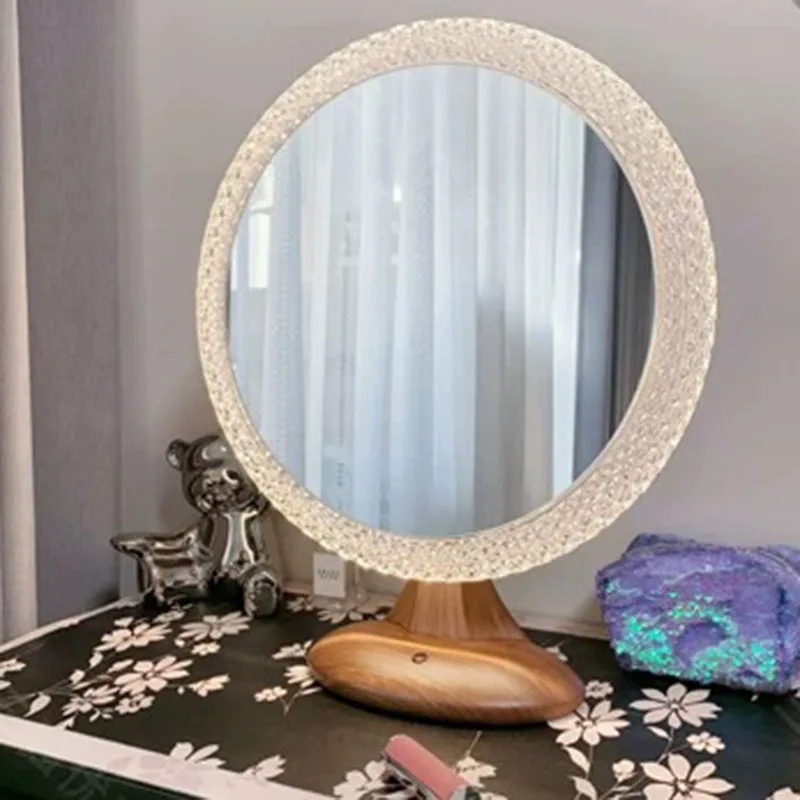 r*-Modern Small Mirror Dressing Table Standing Makeup Aesthetic Girls Circular Mirror Funky Nordic Spiegel Wand Home Decorations