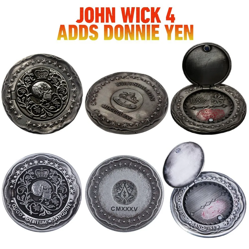 Big Size John Wick Coin Skull Keychain Blood Oath Marker Can Open Magnets Magnetically Attract Coin Props Simulation Accessories