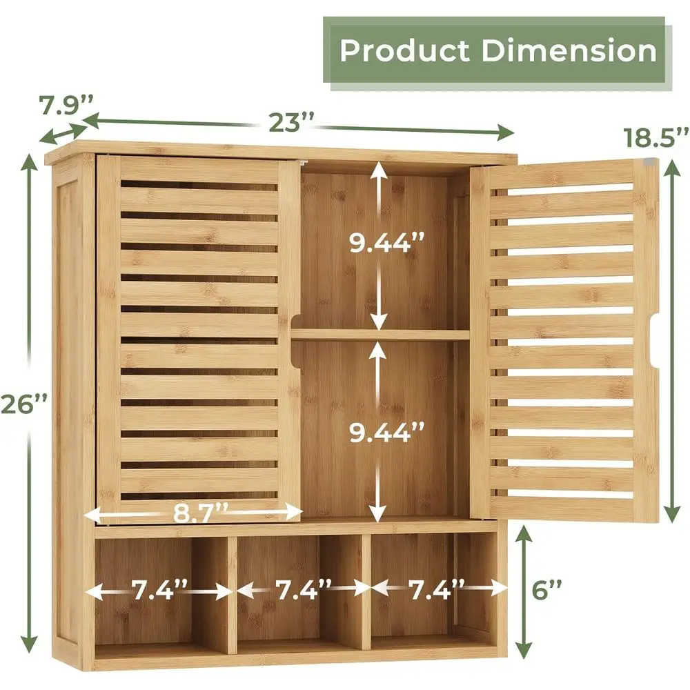 Over-the-Toilet Bamboo Storage Cabinet with Door and Adjustable Shelves